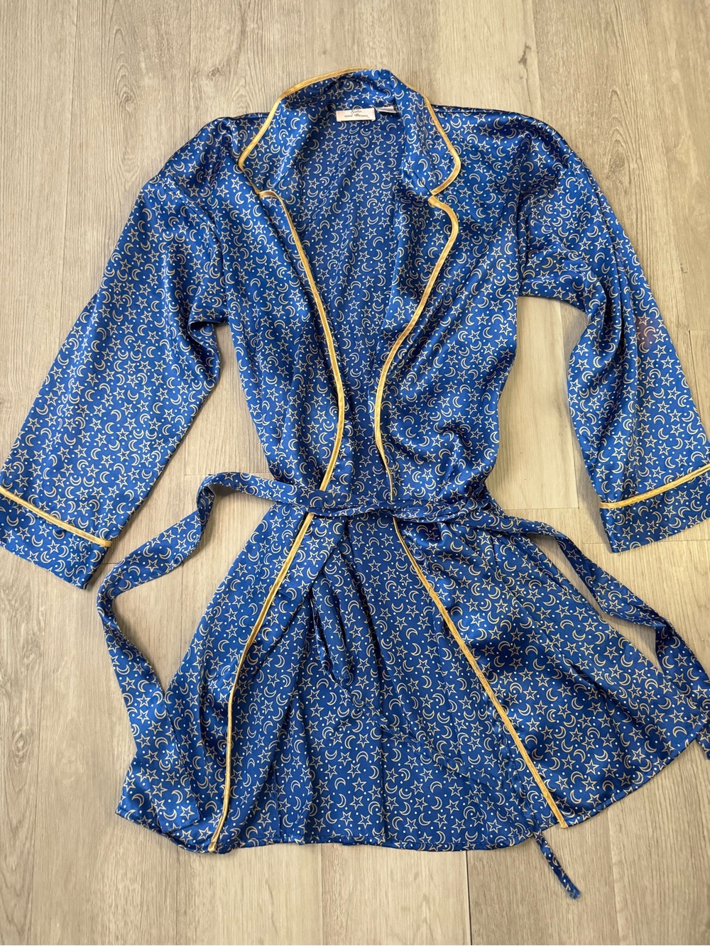 Satin And Beaux Vintage Blue Satin Stars And Moon Celestial Sleepwear Robe Small